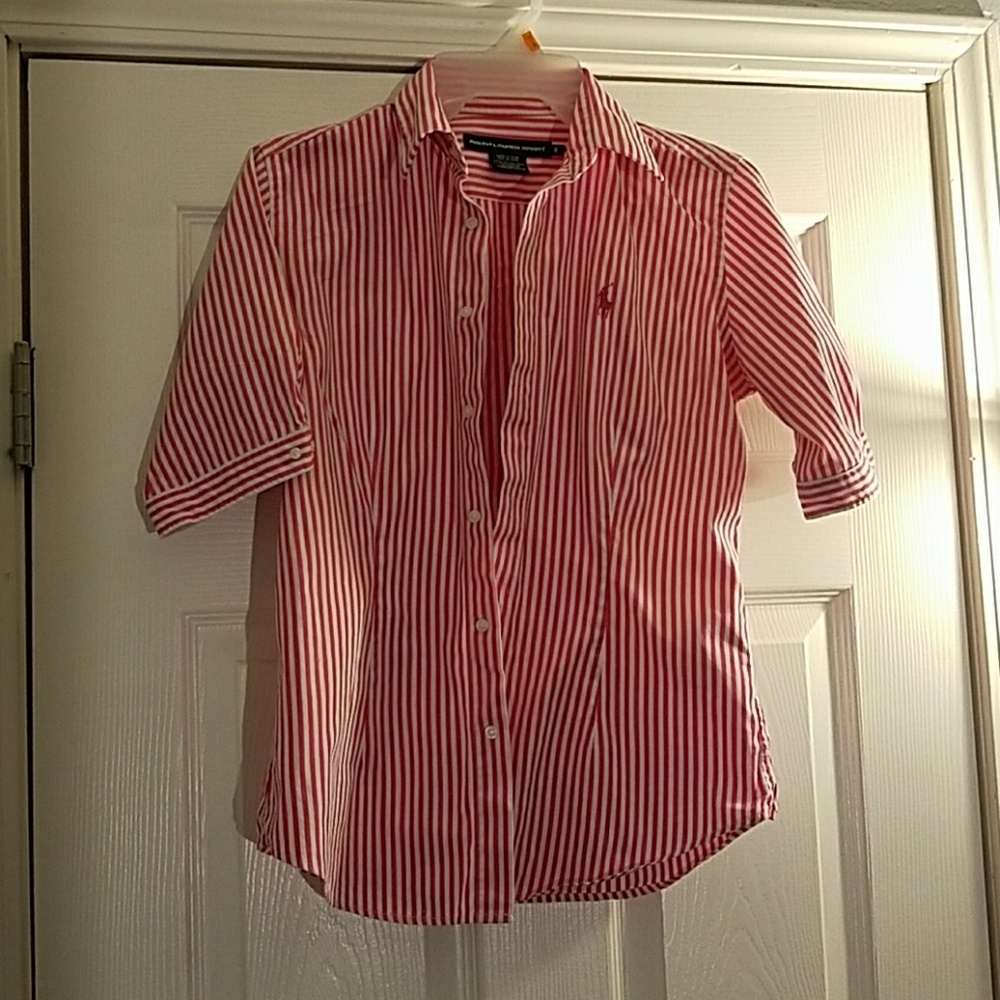 Ralph Lauren pink/stripe 3/4 sleeve button up
